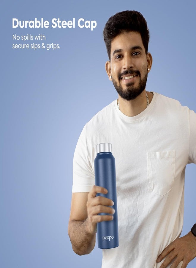 PEXPO Chromo ISI Certified Stainless Steel Sports/Fridge Water Bottle - 750ml | Single Wall | Leakproof | Lightweight | For Home, Office, Gym, School, Yoga, Trekking Travelling - Denim Blue - Image 5